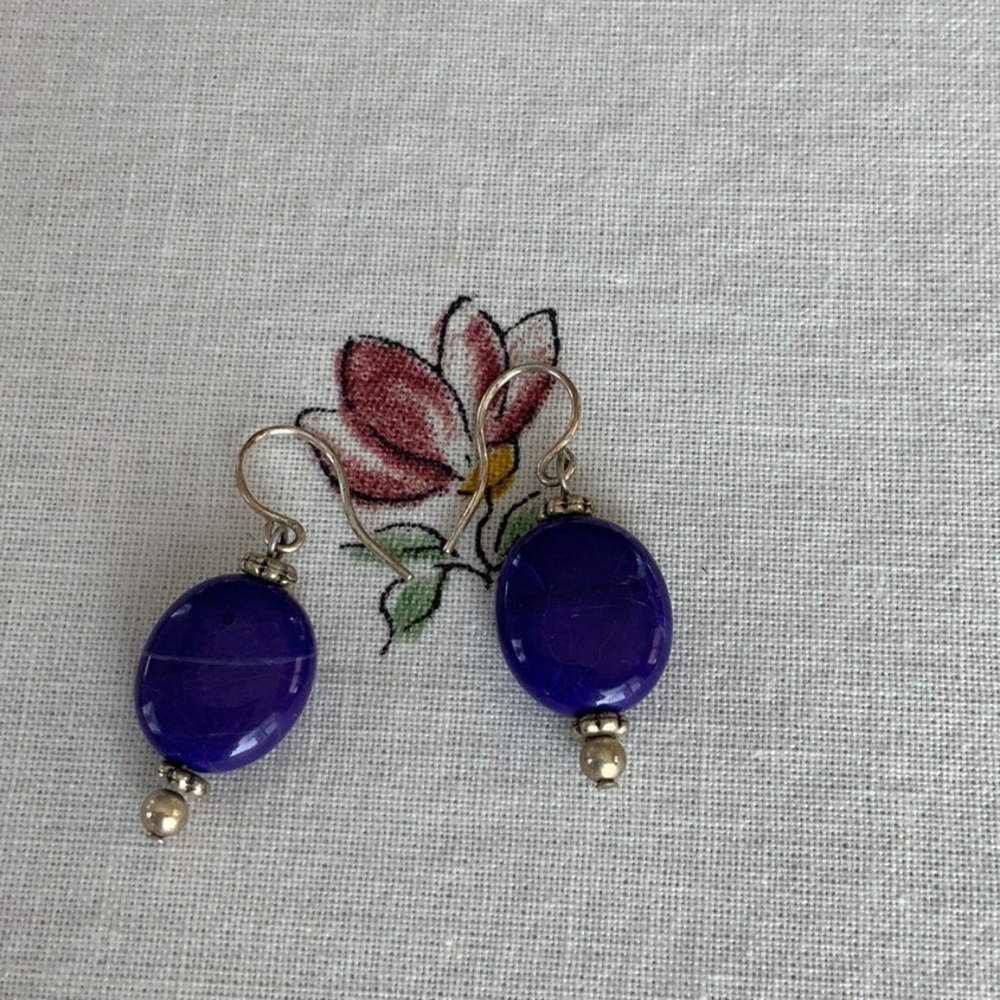 Lapis Lazuli Sterling Silver Drop Earrings New With Tags Navy Blue Oval Stone